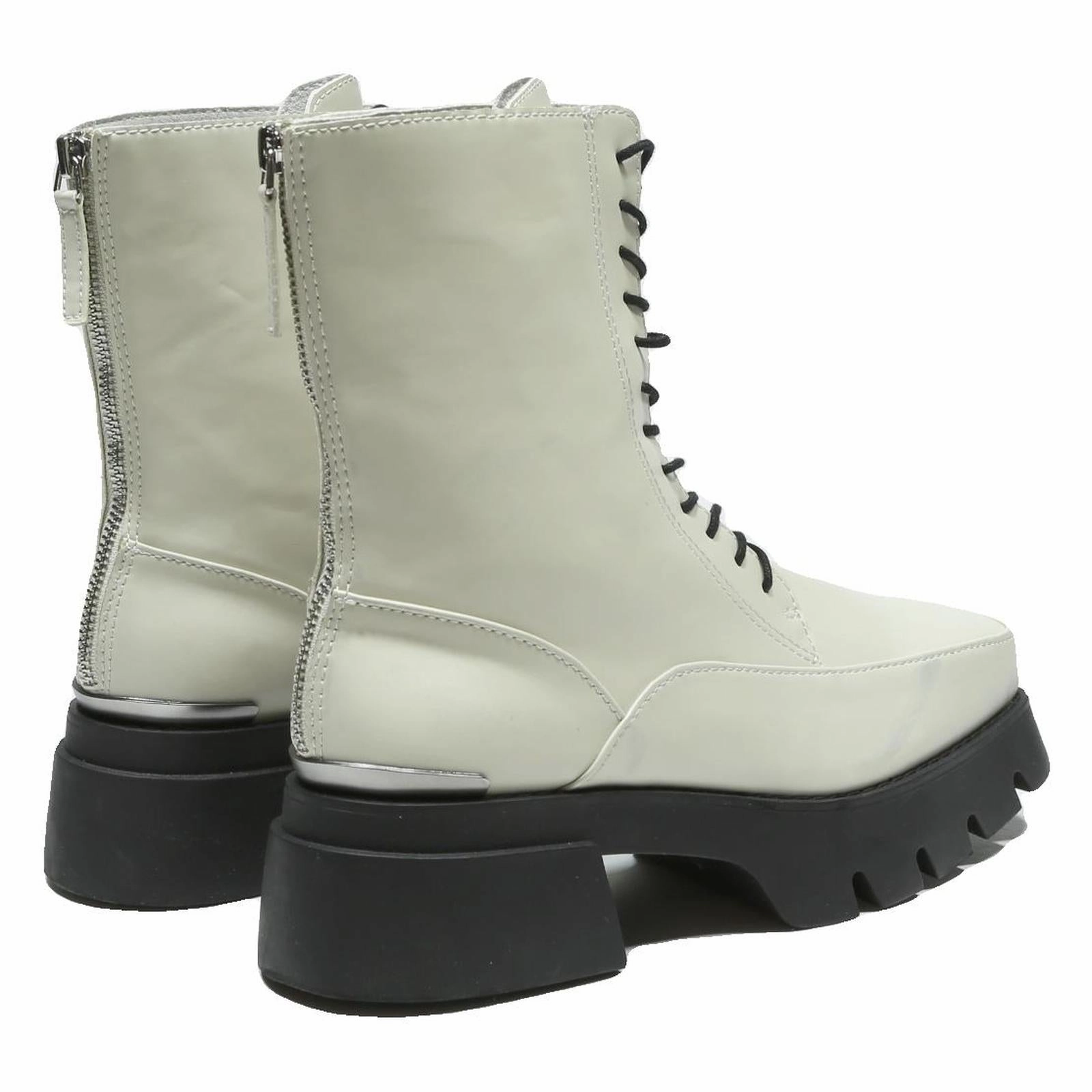 CHARLES & KEITH Womens Ankle Lace-Up Boots White Leather UK 5 Chunky Sole Hiking Boots Hiking