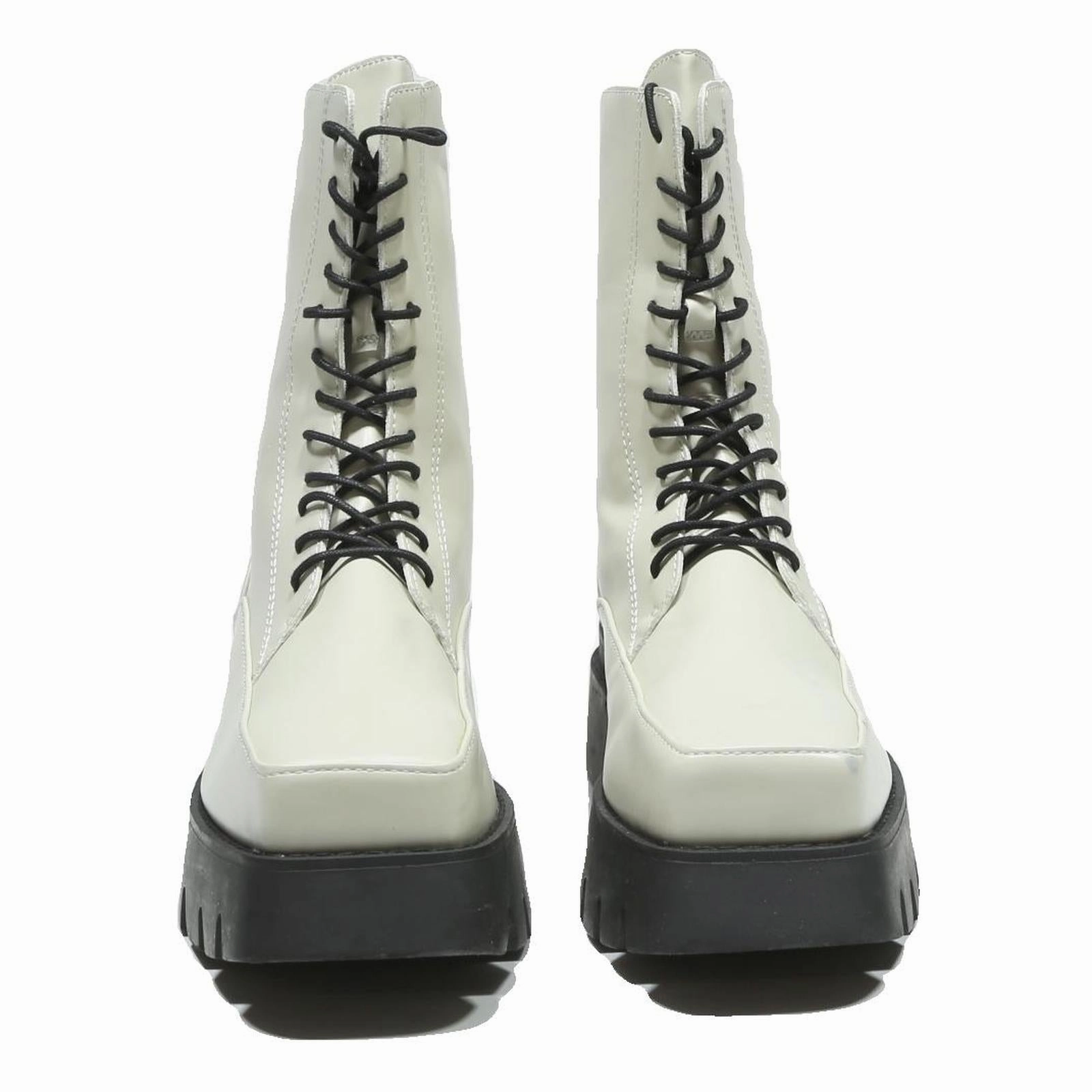 Boots Platform Uggs CHARLES & KEITH Womens Ankle Lace-Up Boots White Leather UK 5 Chunky Sole