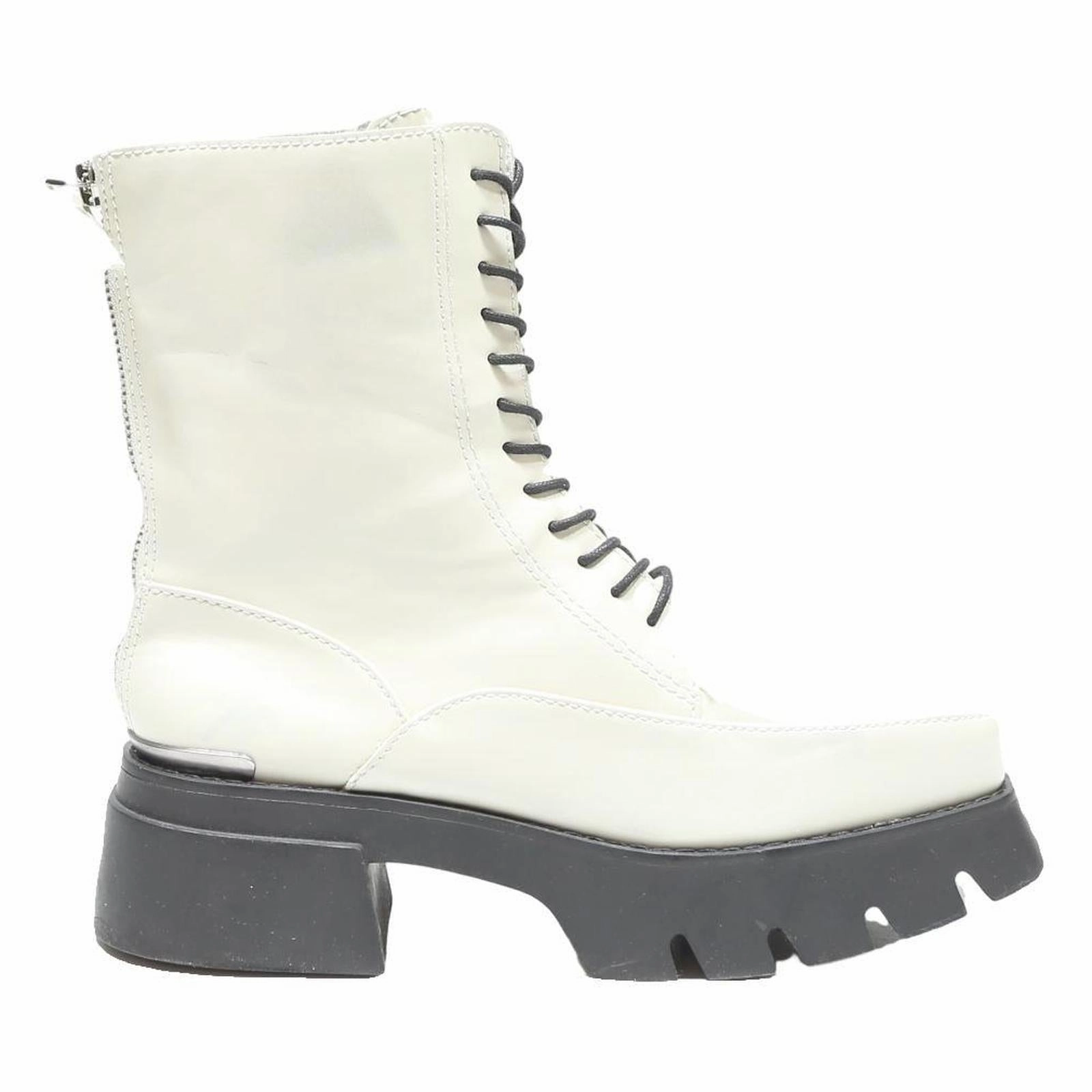 Boot Rain Boots CHARLES & KEITH Womens Lace-Up Ankle Boots White Leather UK 3 Chunky Sole
