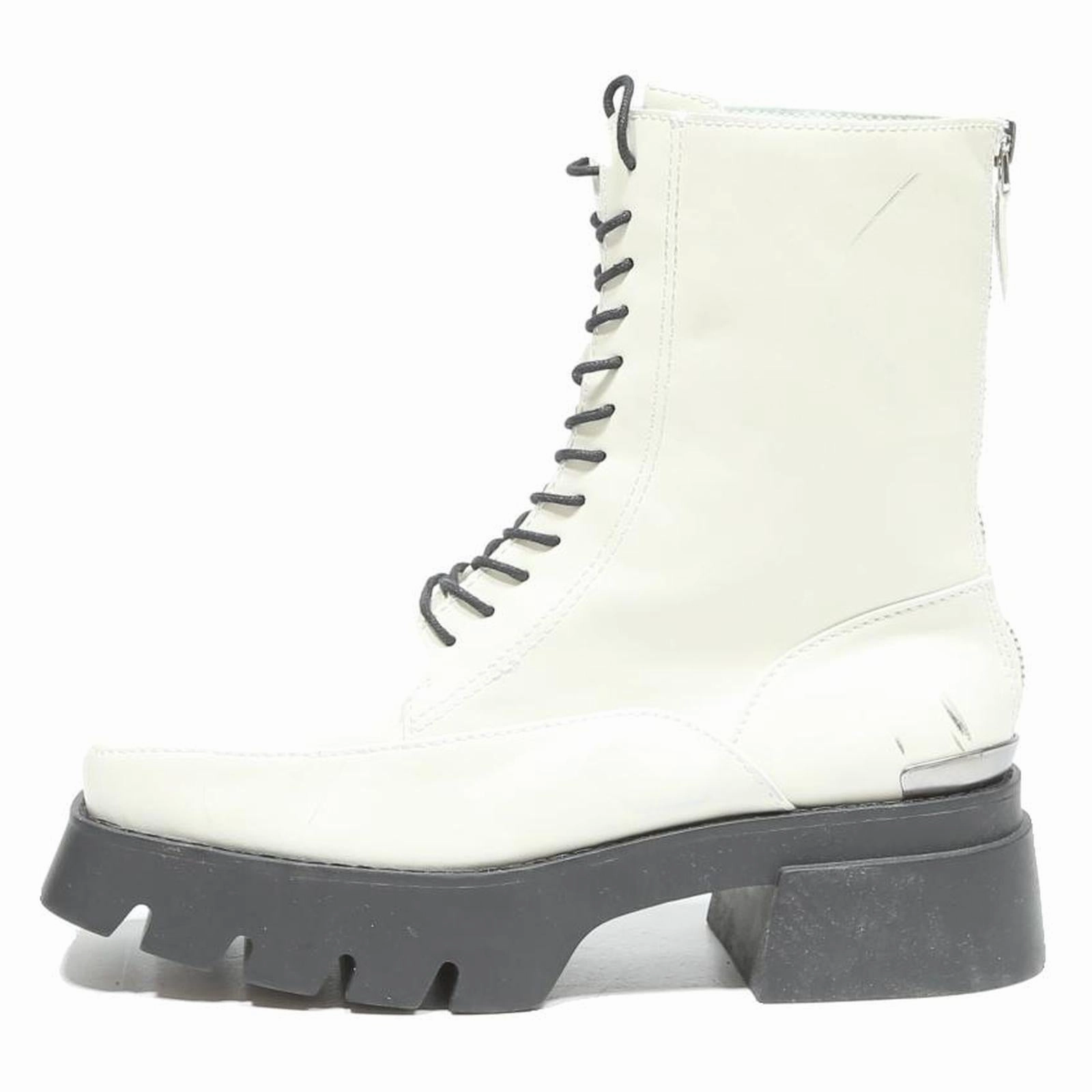 Toe Cowboy Boots CHARLES & KEITH Womens Lace-Up Ankle Boots White Leather UK 3 Chunky Sole