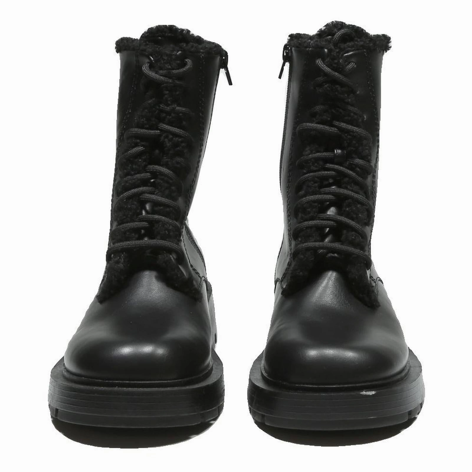 Flat Knee Length Boots CHARLES & KEITH Womens Leather Black Ankle Boots UK 3 Lace-Up Thick Sole Comfort