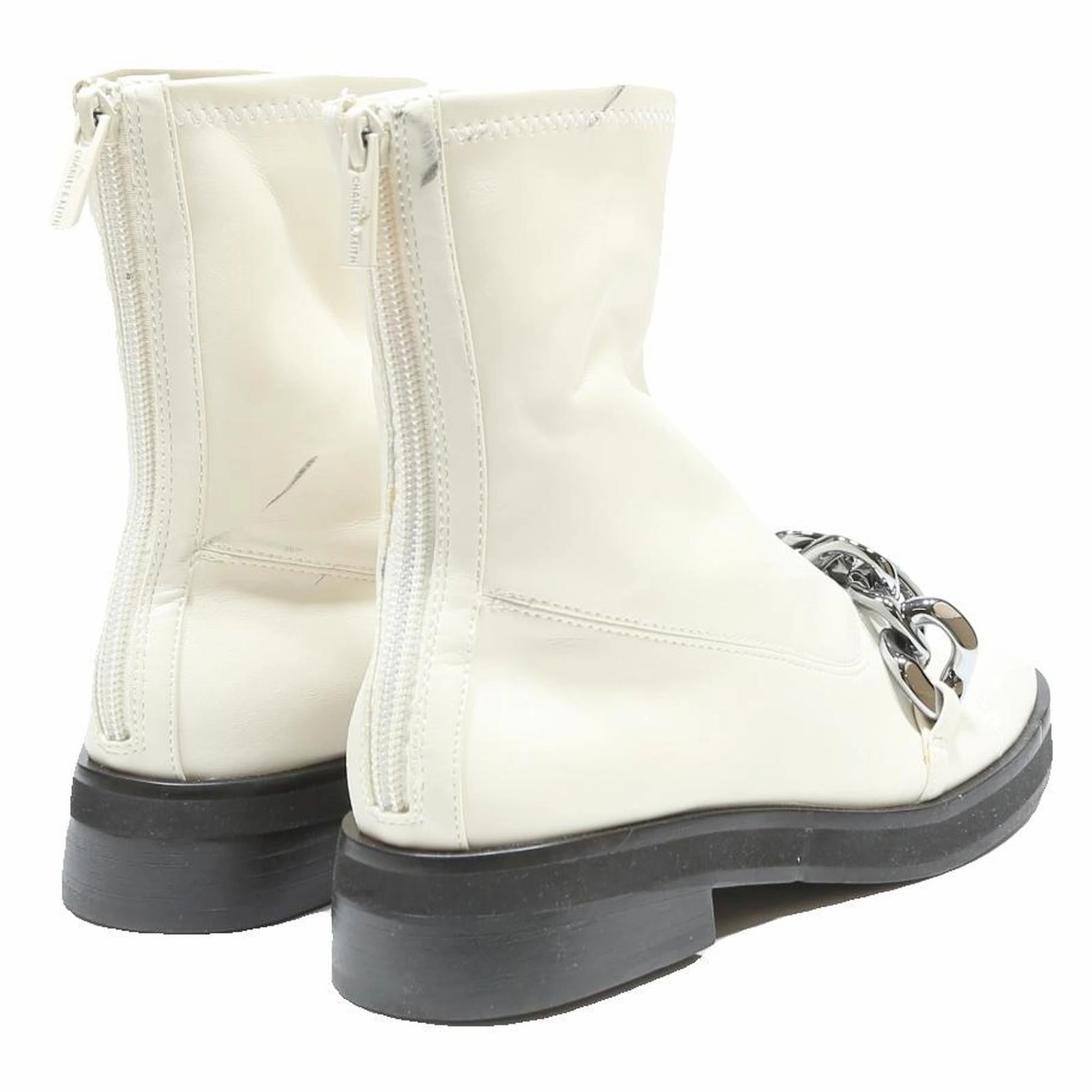 Boy Snow Boots CHARLES & KEITH Womens White Leather Ankle Boots UK 2 Chain Detail Zipper