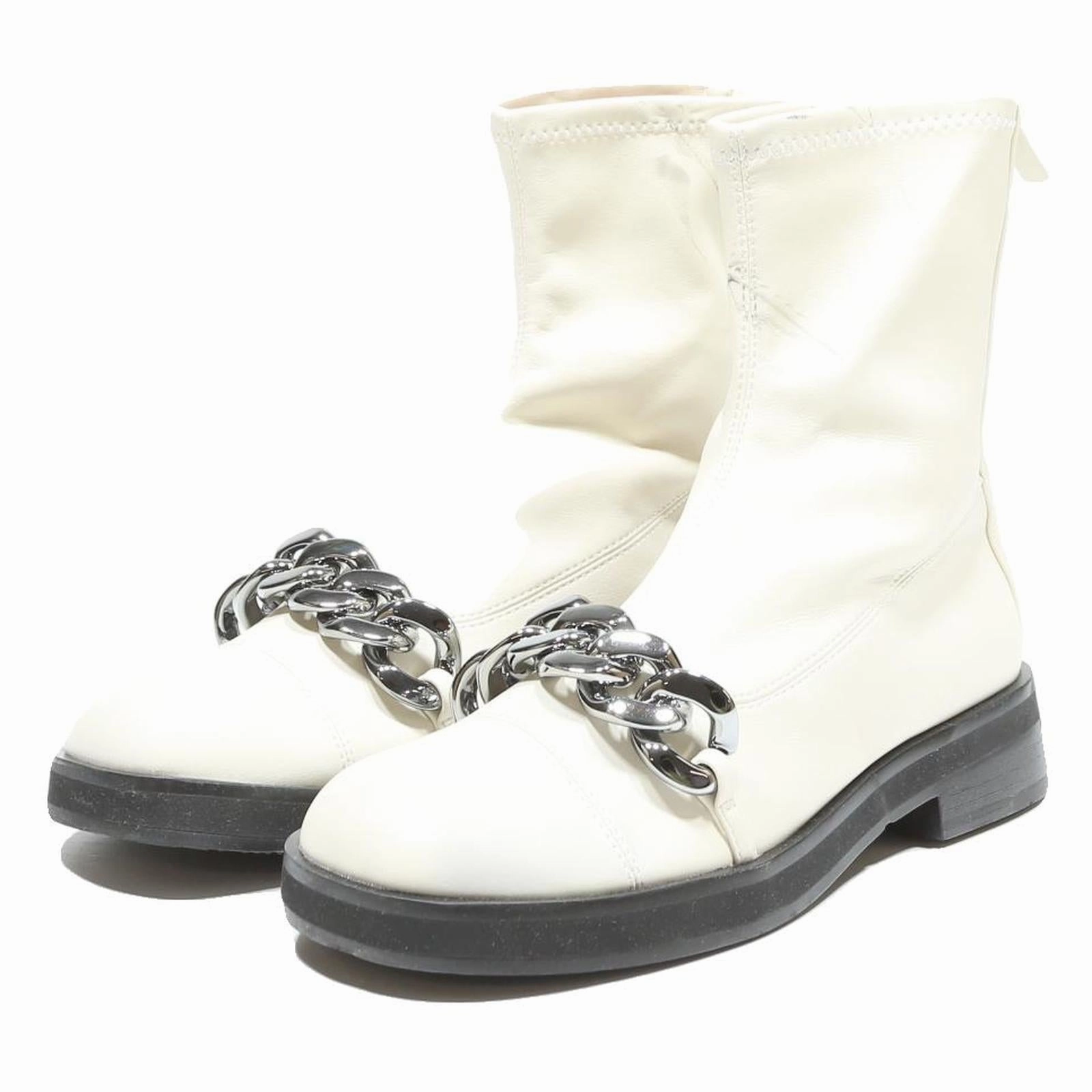 Chaparral Boots CHARLES & KEITH Womens White Leather Ankle Boots UK 2 Chain Detail Zipper