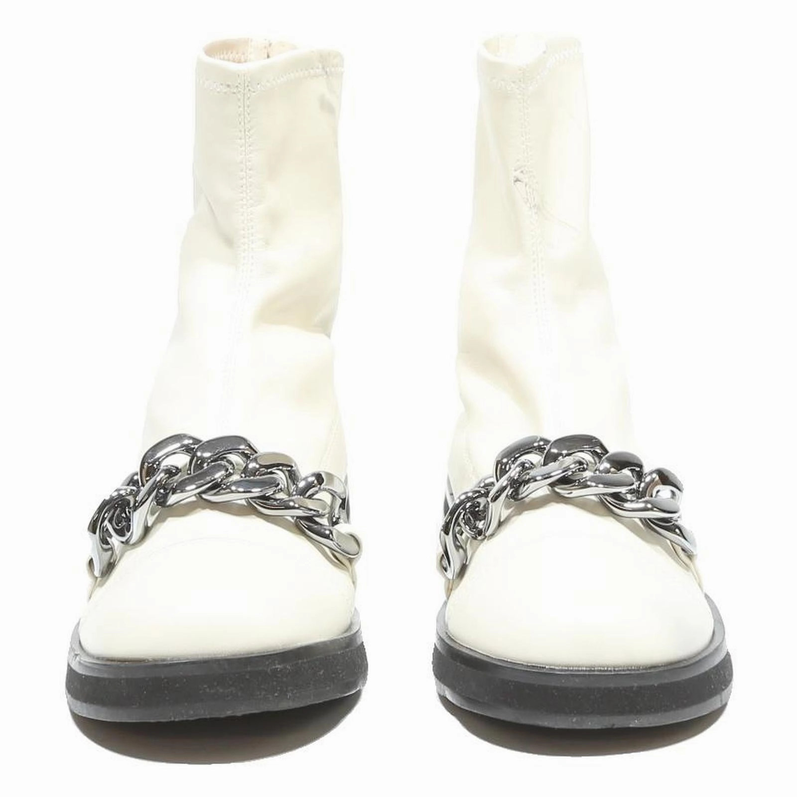 Esprit Boots CHARLES & KEITH Womens White Leather Ankle Boots UK 2 Chain Detail Zipper