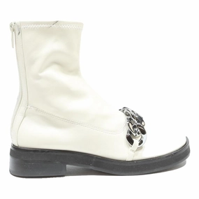 Sole Boots CHARLES & KEITH Womens White Leather Ankle Boots UK 2 Chain Detail Zipper