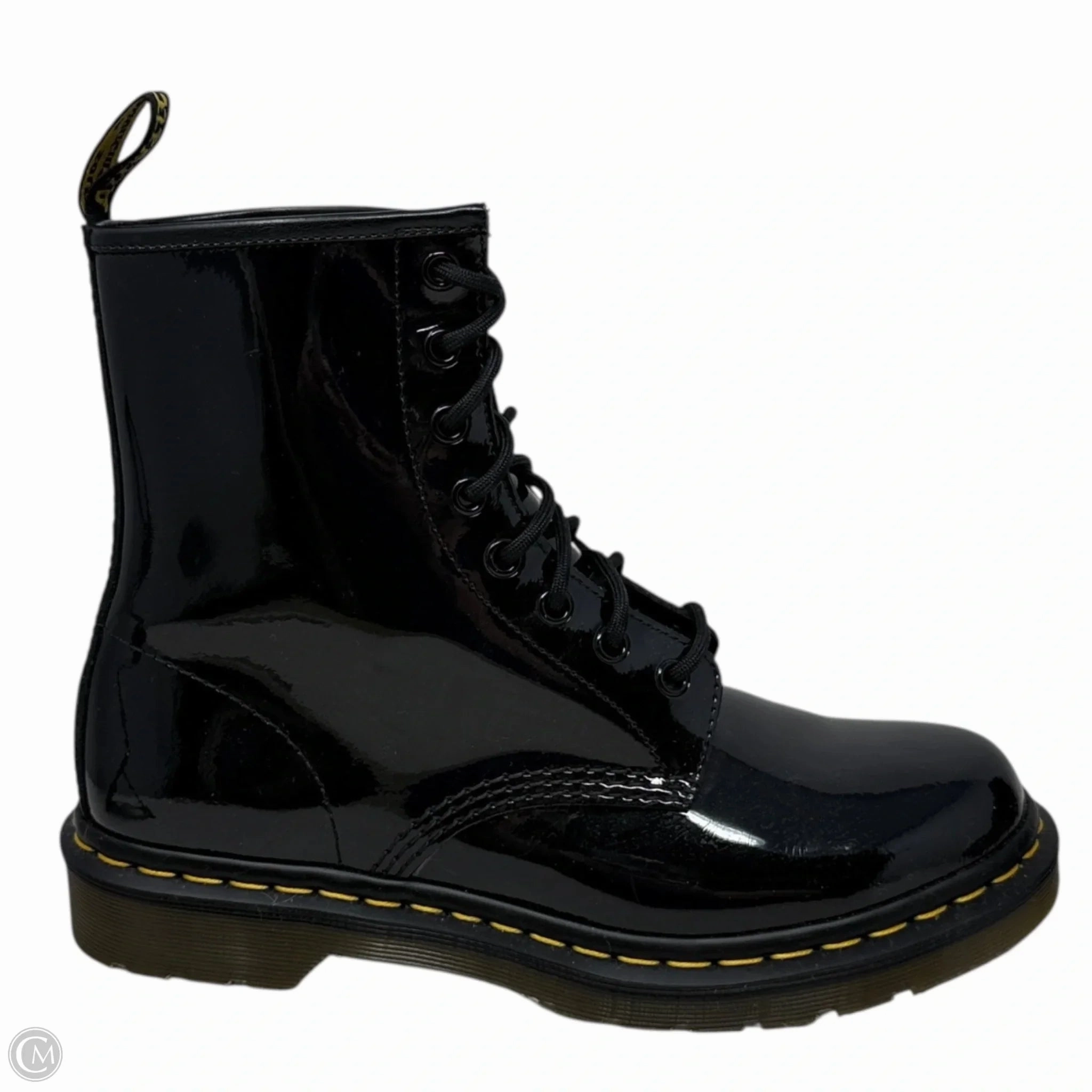 Demonia Combat Boots 1460 Patent Leather Lace Up Boots By Dr Martens In Black, Size: 9