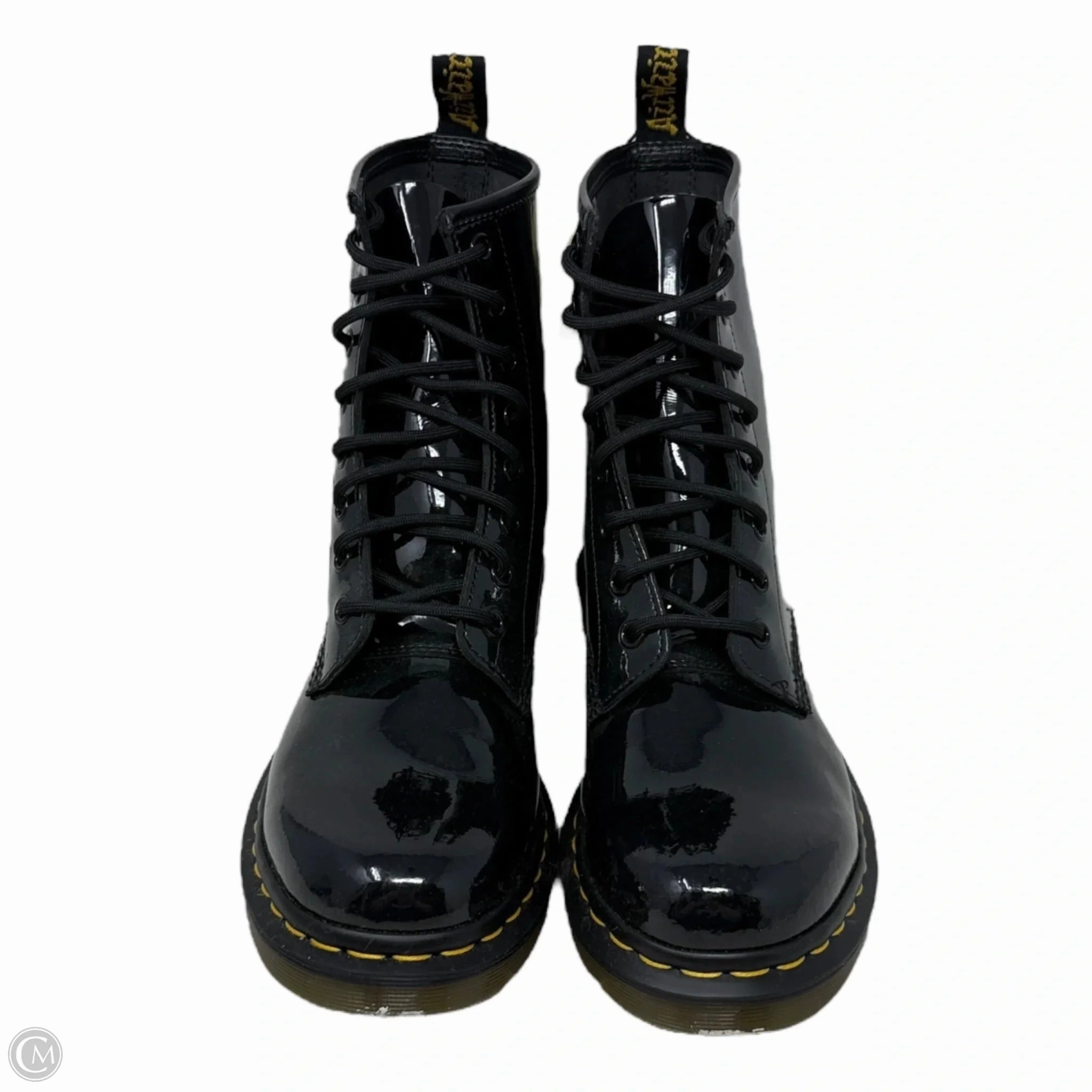 Vietnam Jungle Combat Boots 1460 Patent Leather Lace Up Boots By Dr Martens In Black, Size: 9