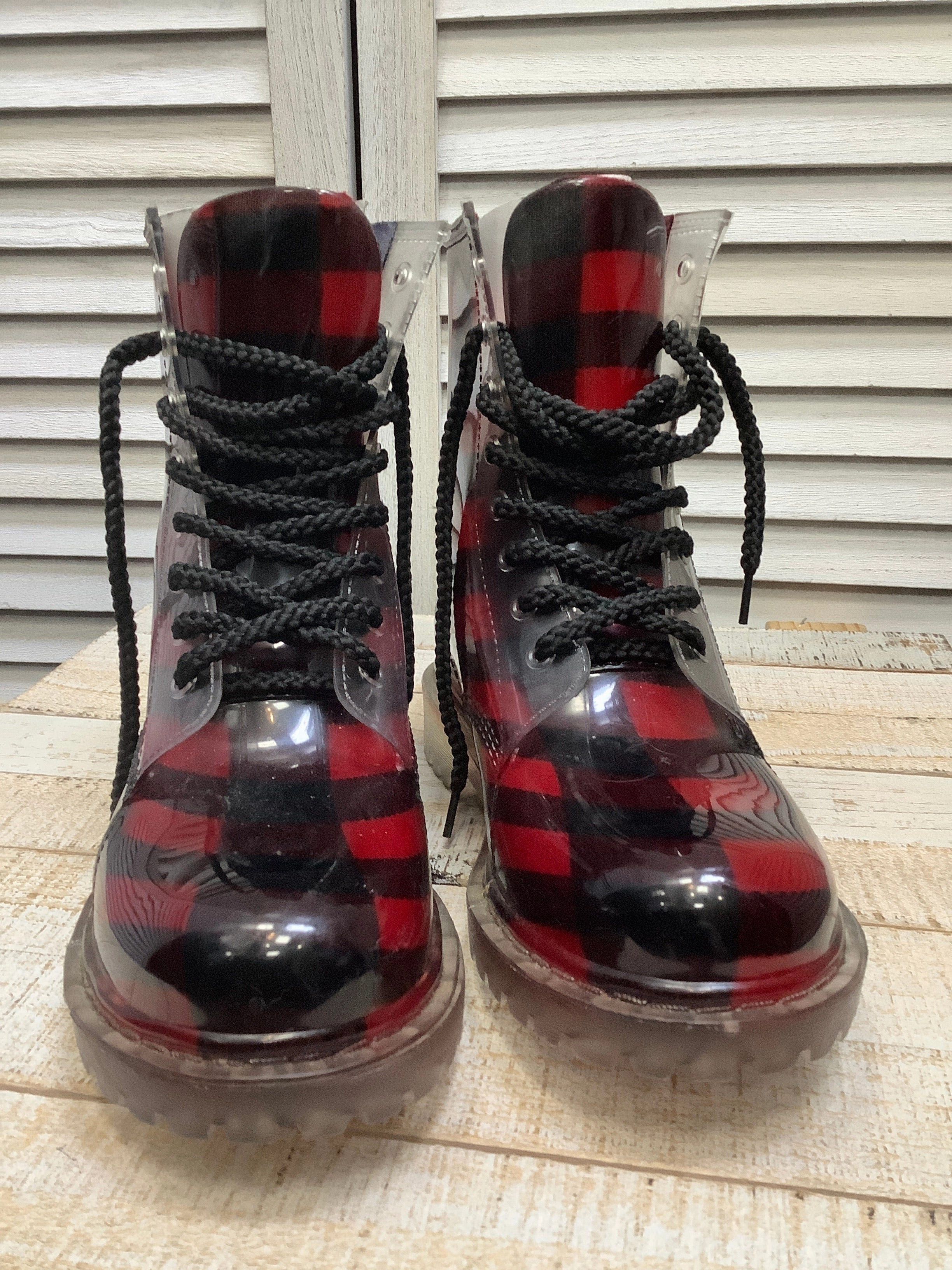 Mario Rain Boots Boots Rain By Clothes Mentor In Plaid Pattern, Size: 9