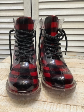 Boots Rain By Clothes Mentor In Plaid Pattern, Size: 9 New Designer Rain Boots