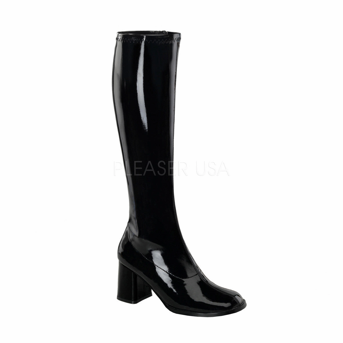 3 Inch Heel GOGO-300 Black Pat Wide Ankle Knee High Boots