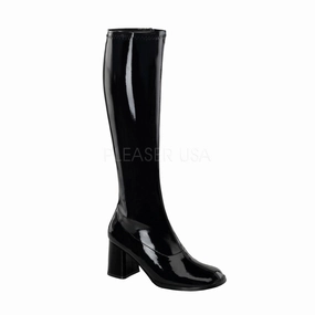 Wide Fit Knee High Heel Boots 3 Inch Heel GOGO-300 Black Pat