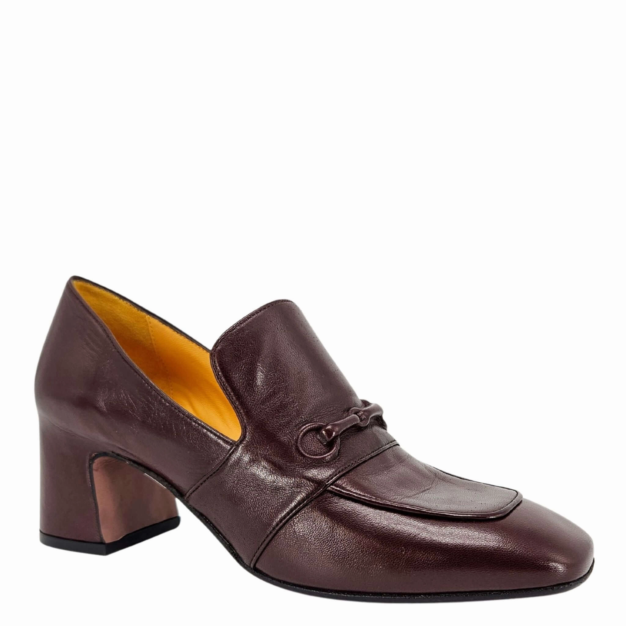 Plain Toe Oxford Chocolate Leather Hidden Bit Heel Loafer