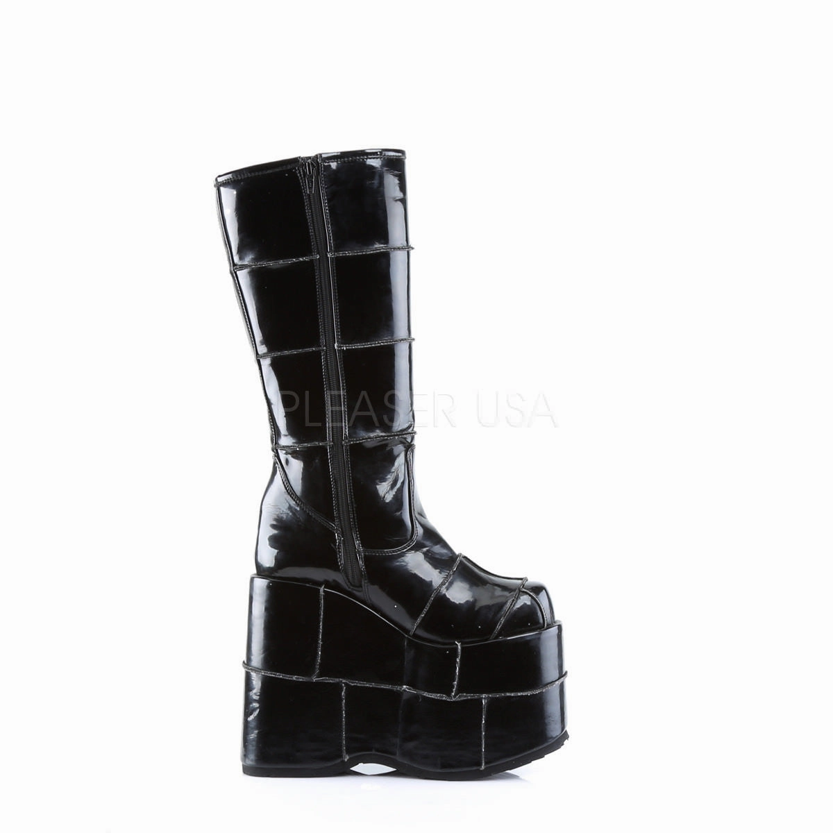 DEMONIA STACK-301 Men's Black Pat Vegan Boots Military Snow Boots