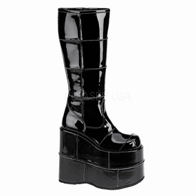 DEMONIA STACK-301 Men's Black Pat Vegan Boots Baby Rain Boots