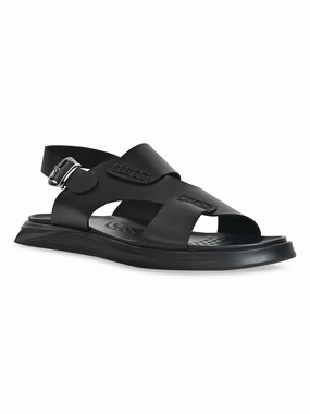 Regal Black Men Casual Leather Back Strap Sandals T Bar Sandals