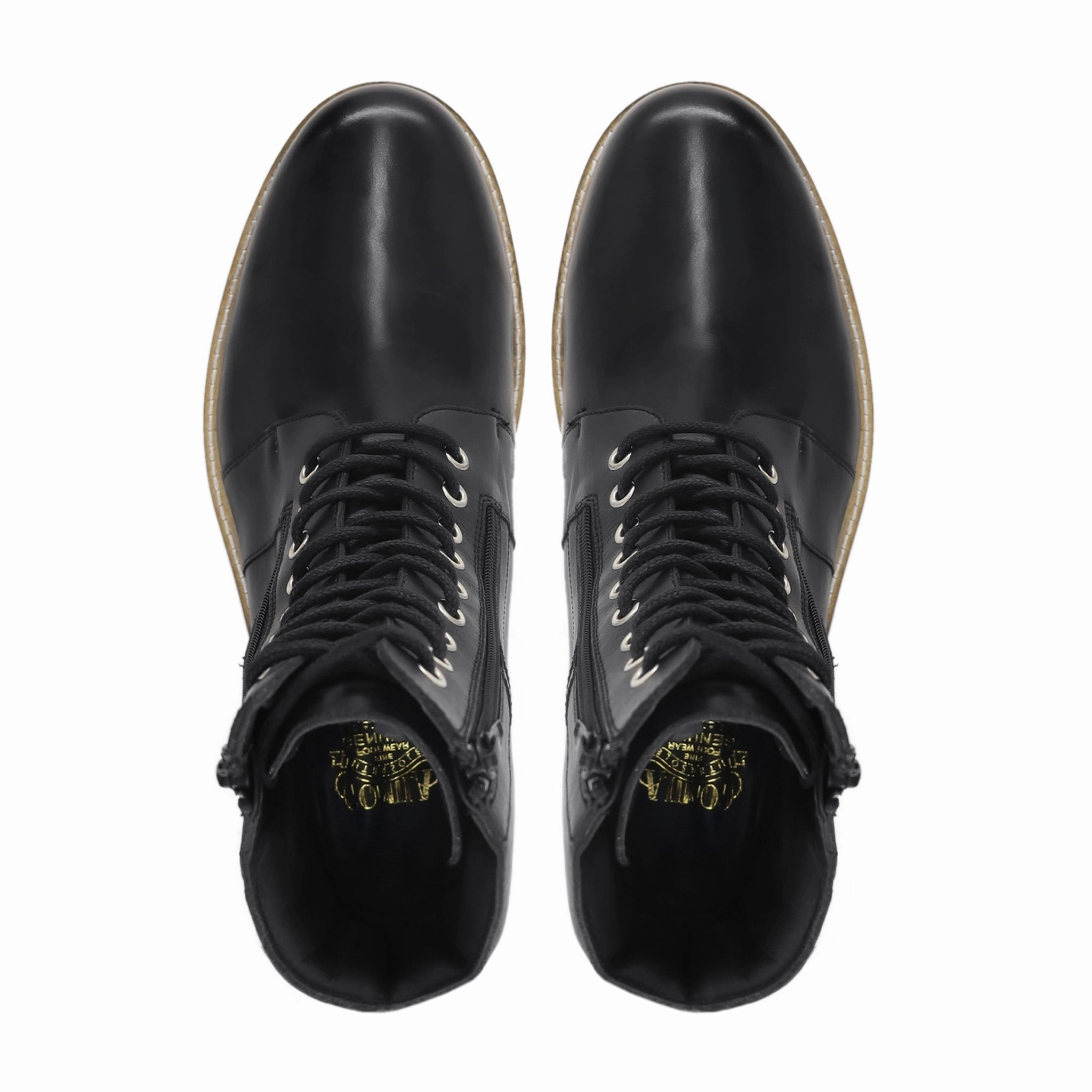 Clemz - Men's Black Calf Leather Boot Police Motorcycle Boots