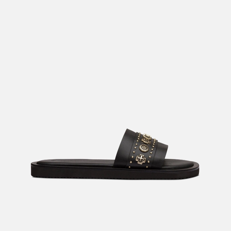 Cleo Slide Black/Gold Schnauzer Slippers