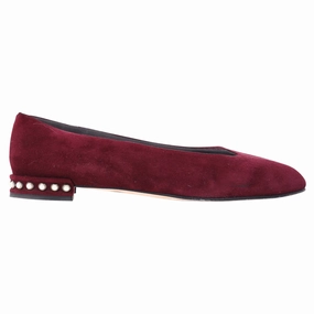 Stuart Weitzman Pear-Embellished Flats in Red Suede Topo Shoes For Flat Feet