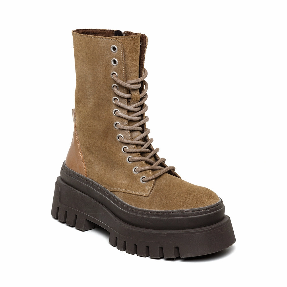 Coast Boot TAUPE SUEDE Combat Boots With A Heel