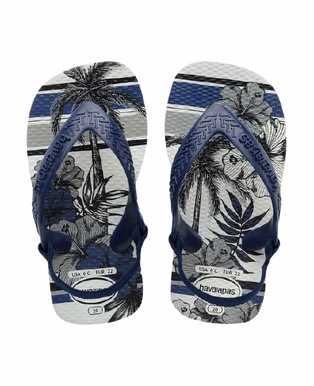 HAVAIANAS BABY CHIC II - WHITE/NAVY BLUE Thin Strap Leather Flip Flops