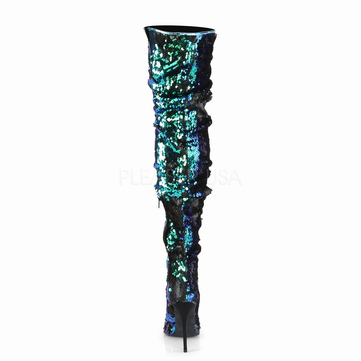 Slim Calf Knee High Boot 5 Inch Heel COURTLY-3011 Green Sequins