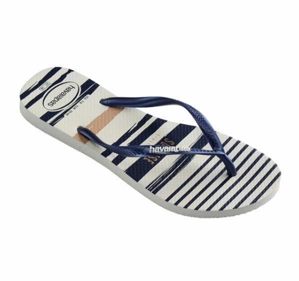 Men Who Wear Flip Flops HAVAIANAS SLIM NAUTICAL - WHITE.NAVY.WHITE