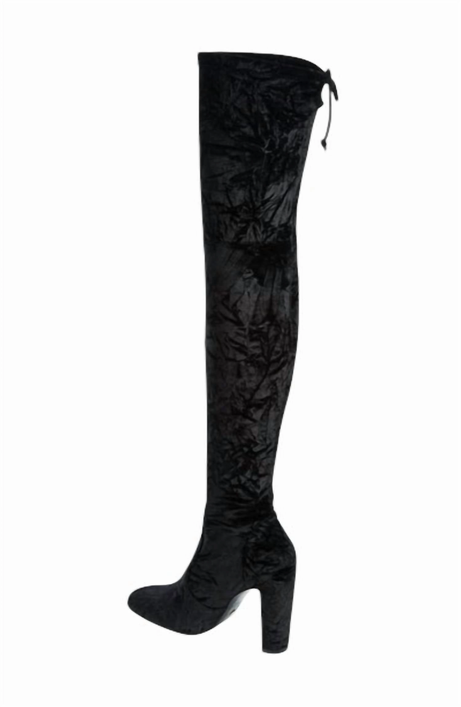 Womne's Vidaland Stretch Crushed Velvet Otk Boots In Black Cowboy Boots For Thick Calves