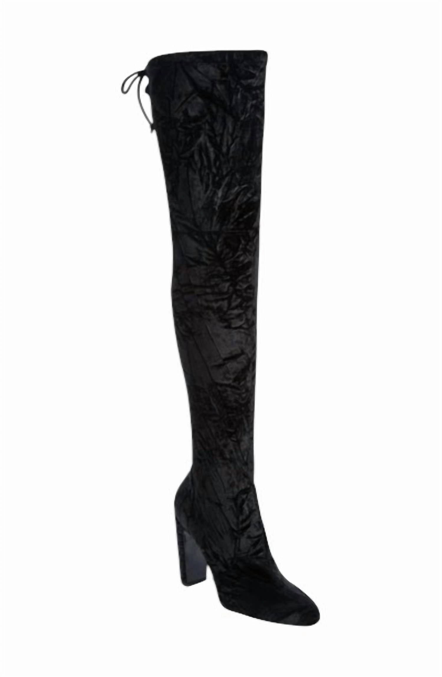 Round Toe Ostrich Boots Womne's Vidaland Stretch Crushed Velvet Otk Boots In Black
