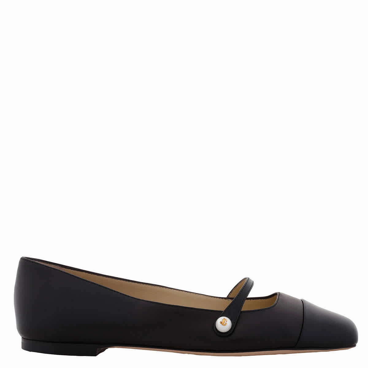 Jimmy Choo Elisa Black Nappa and Patent Leather Flats Walking Shoes For Wide Flat Feet