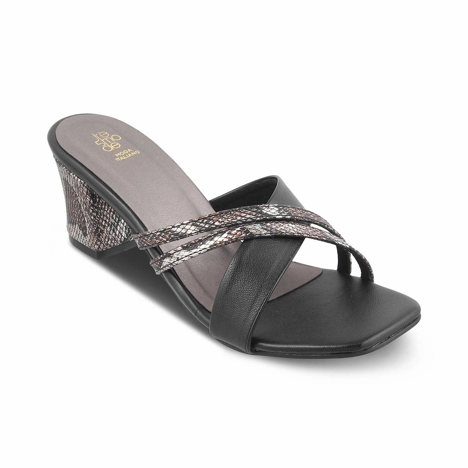 Heeled Metallic Sandals The Stripblock Black Women's Dress Block Heel Sandals Tresmode