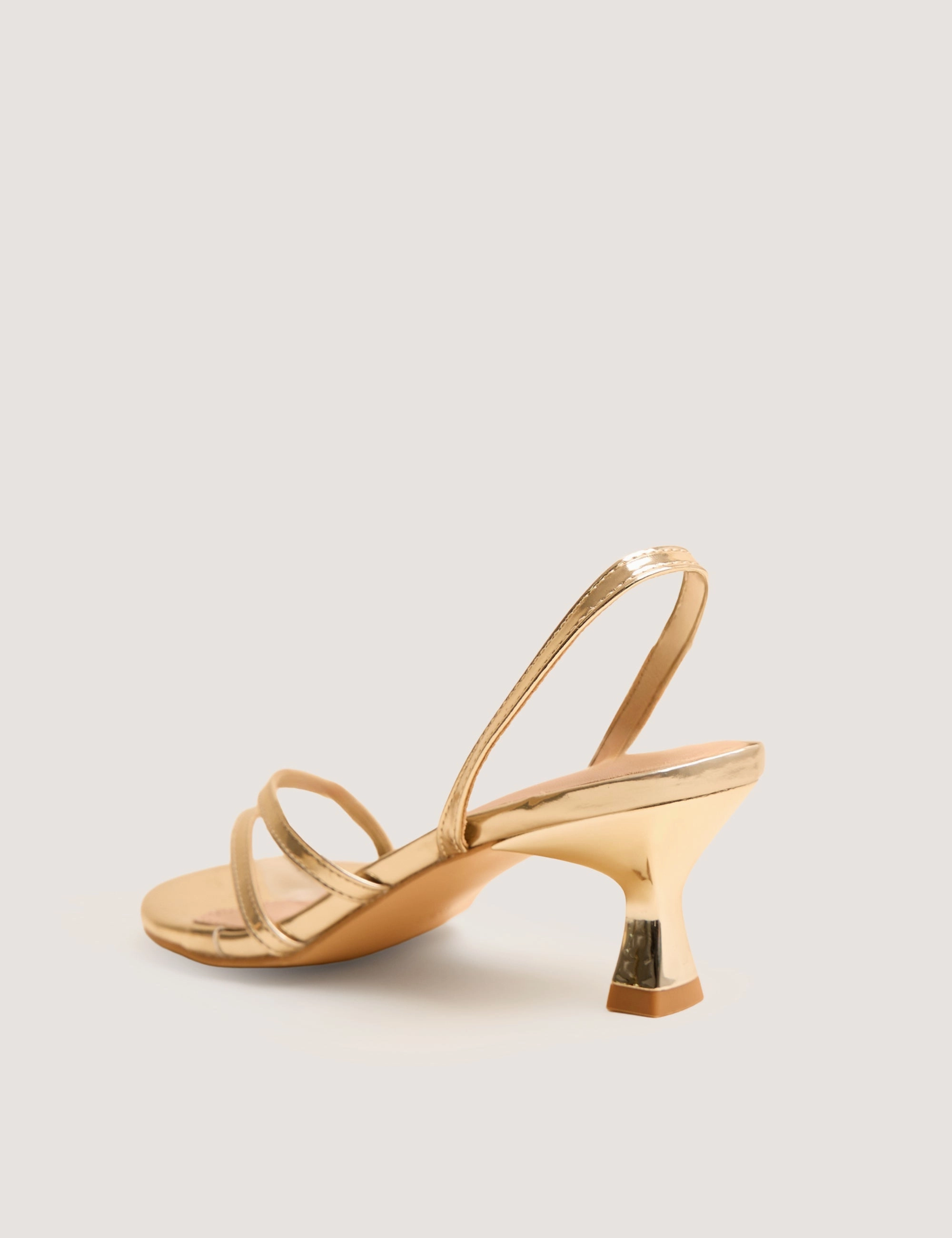 Helios Gold Mirror Pu Asymmetric Toe Strap Sling Back Mid Heels Wearing High Heels Benefits