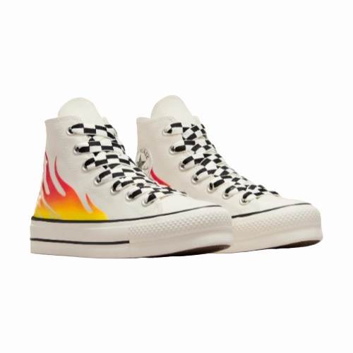 Wide Toe Box Sneakers Converse scarpa sneakers da donna con zeppa Chuck Taylor All Star Lift Flames A07892C airone-rosso smalto-nero