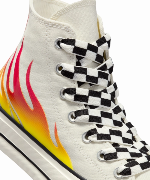 Converse scarpa sneakers da donna con zeppa Chuck Taylor All Star Lift Flames A07892C airone-rosso smalto-nero Flat Sole Sneakers