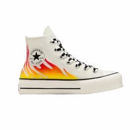 Clearance Sale Sneakers Converse scarpa sneakers da donna con zeppa Chuck Taylor All Star Lift Flames A07892C airone-rosso smalto-nero