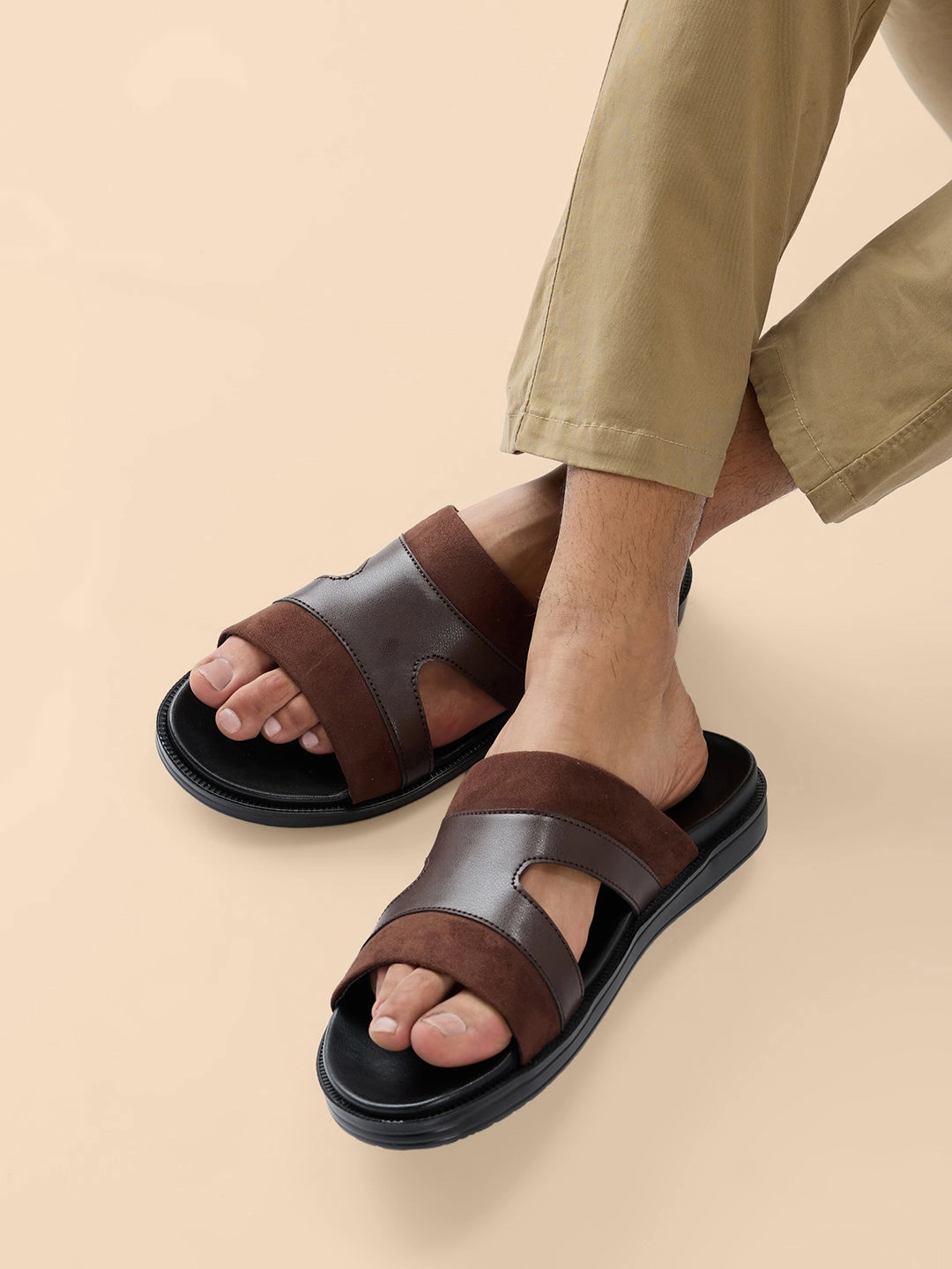 Waterproof Slide Sandals Regal Brown Men Smart Casual Suede Combo Sandals