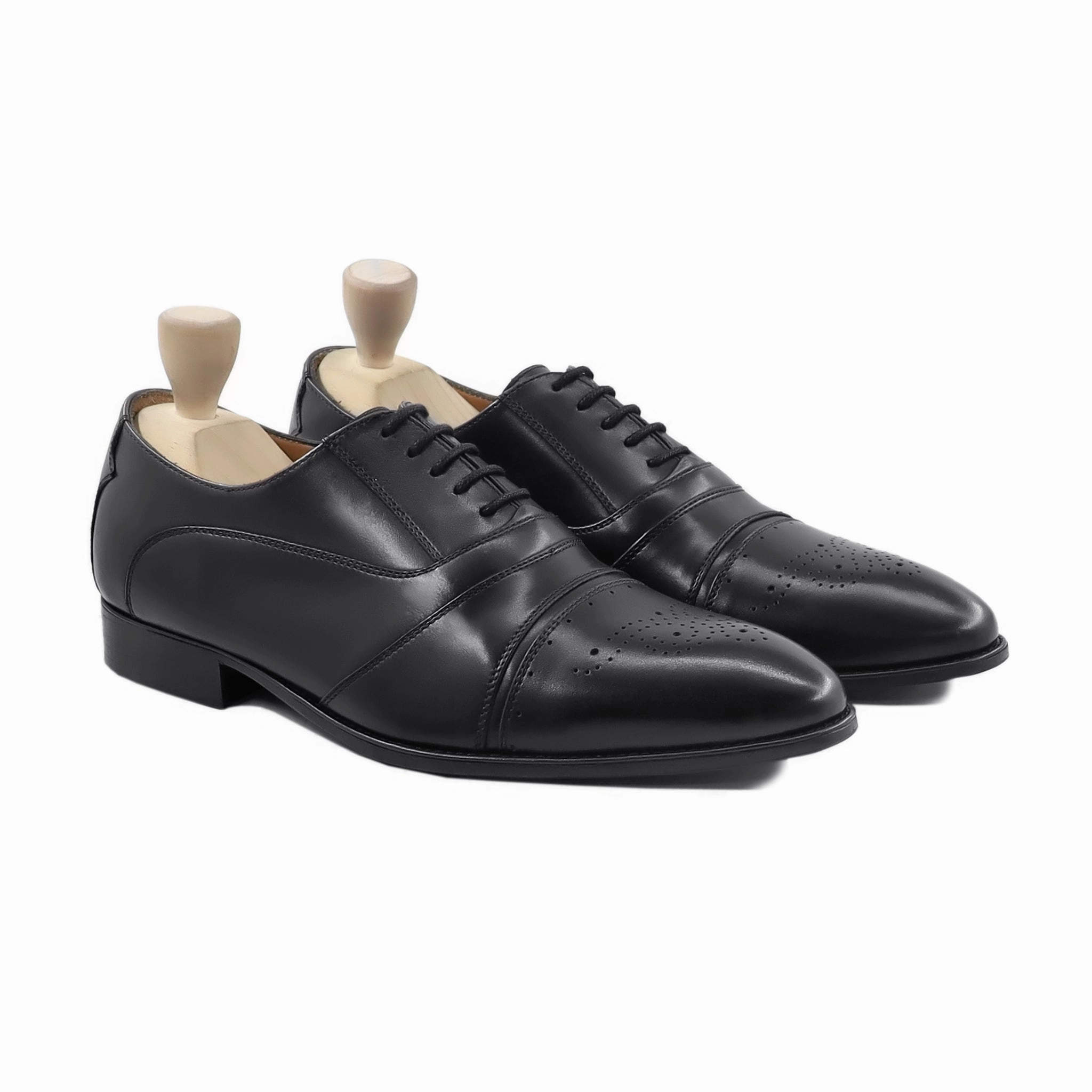 Danika - Men's Black Calf Leather Oxford Shoe Shiny Silver Oxfords