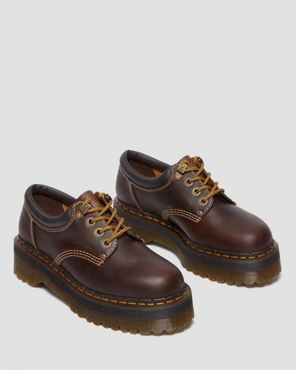 Most Comfortable Oxfords Dr. Martens 8053 Arc Crazy Horse Leather Platform Casual Shoes Dark Brown - Mens