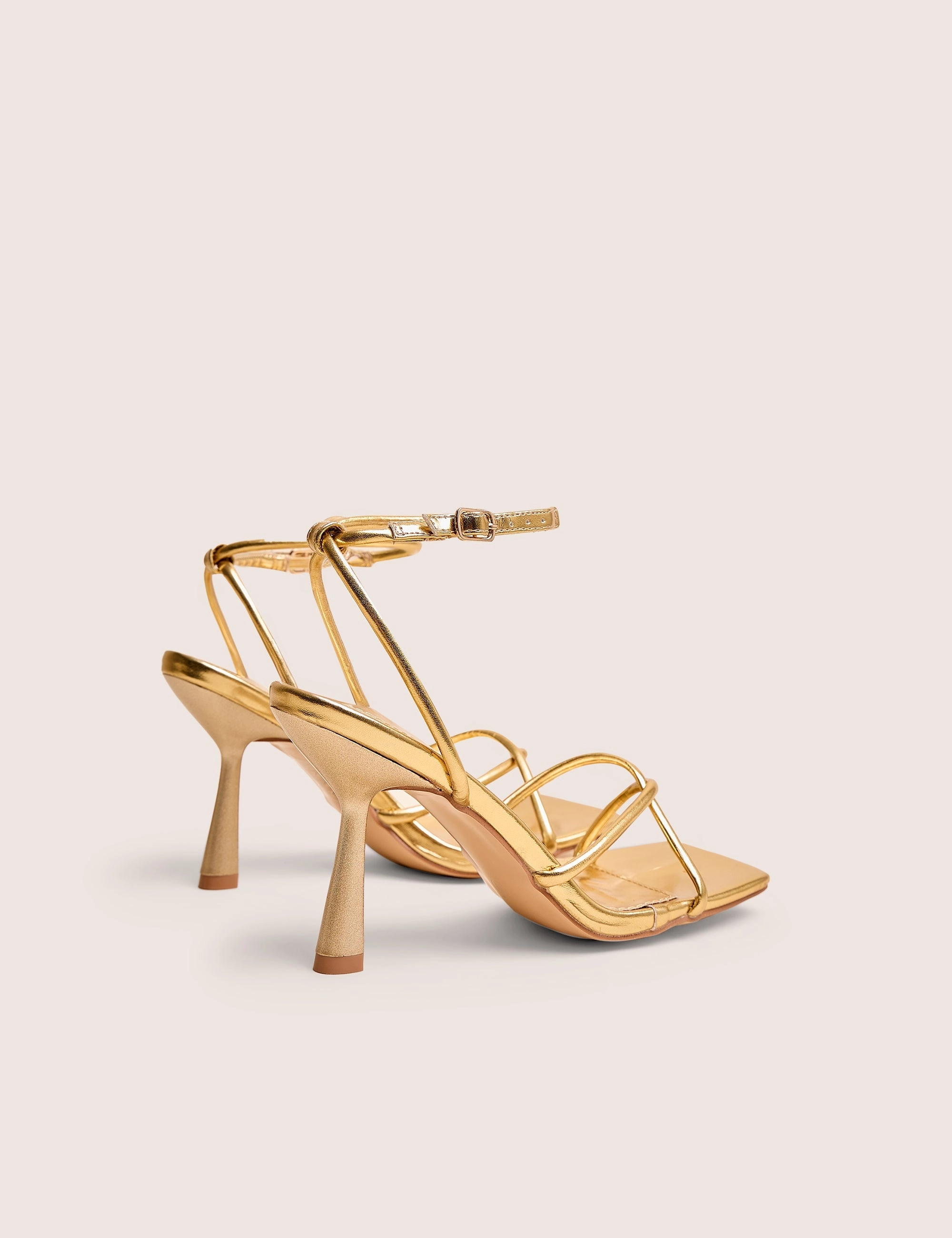 Bree Gold PU Wide Fit Barely There Square Toe Mid Stiletto Heels Strap High Heels