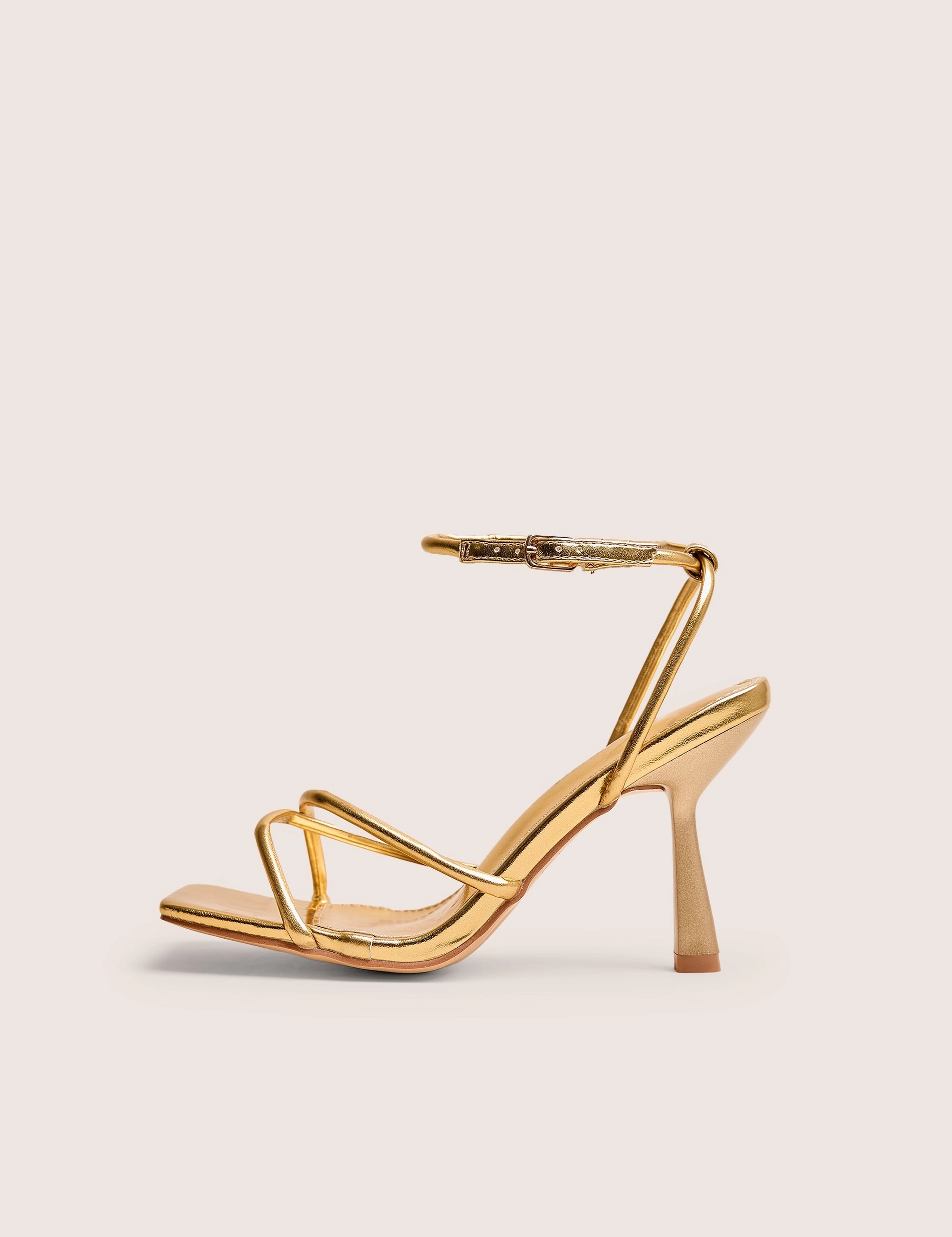 Bree Gold PU Wide Fit Barely There Square Toe Mid Stiletto Heels High Heel Face Trample