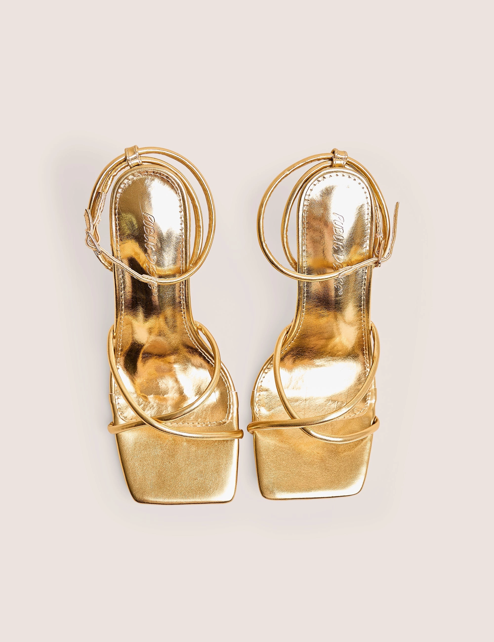 Bree Gold PU Wide Fit Barely There Square Toe Mid Stiletto Heels High Heels For Work