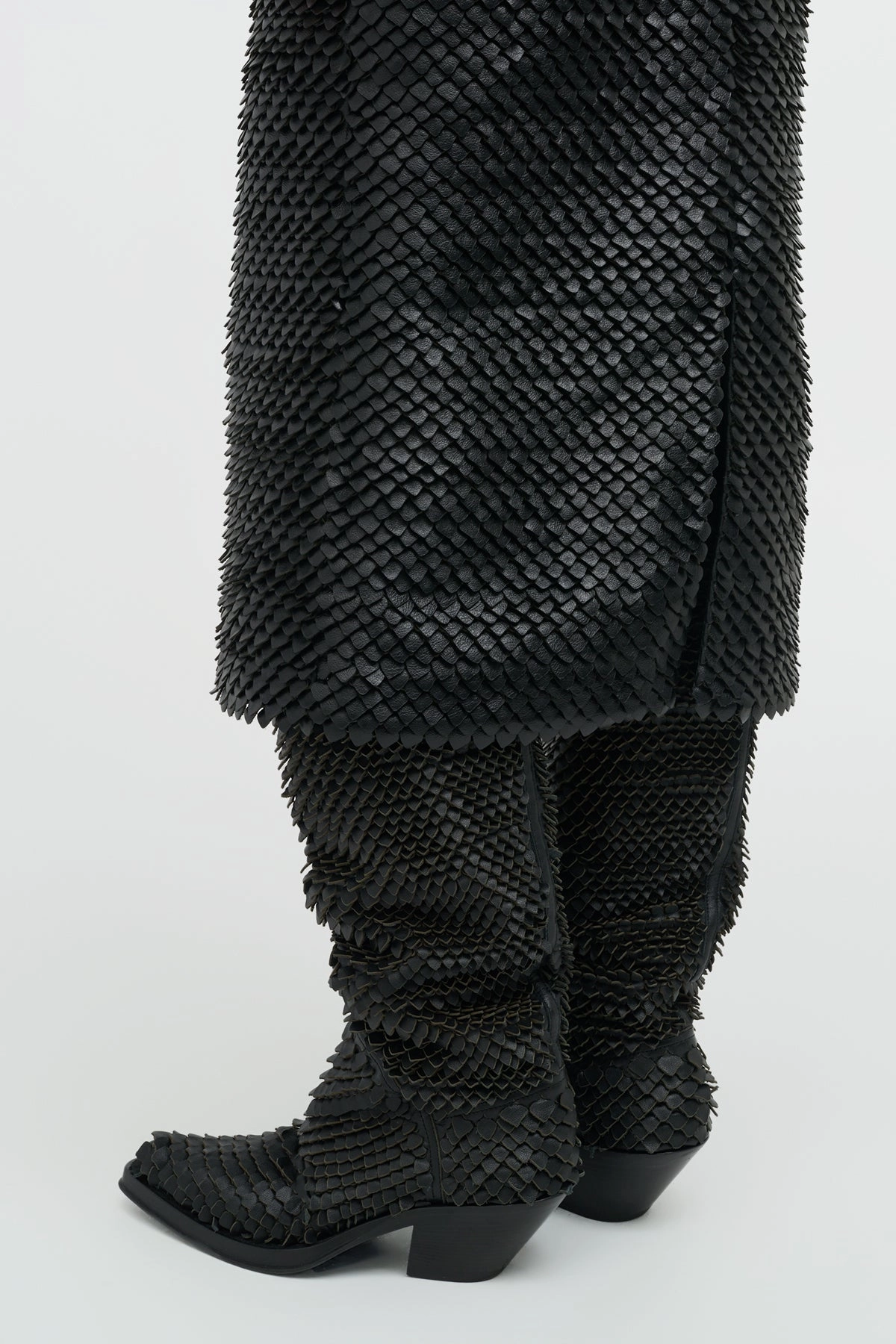 Over Knee High Boots Flat Capitana Cowboy Boot in Black Leather Snake Scales