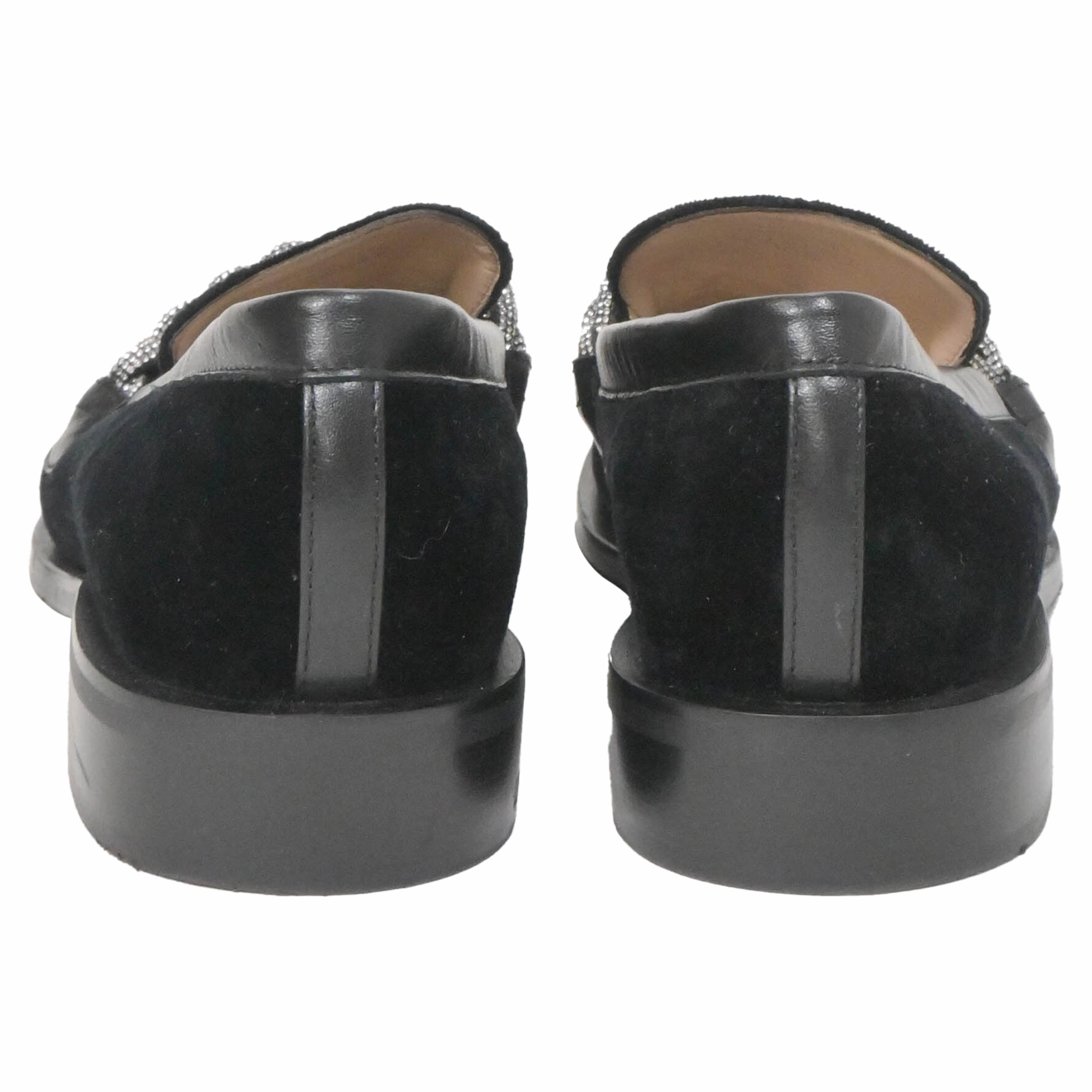 Suede Loafers Outfit Stuart Weitzman Crystal-Embellished Chain-Link Loafers in Black Suede