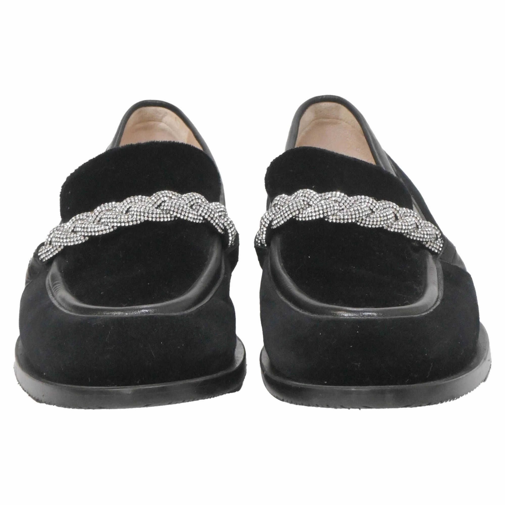 Aldo Loafers Stuart Weitzman Crystal-Embellished Chain-Link Loafers in Black Suede