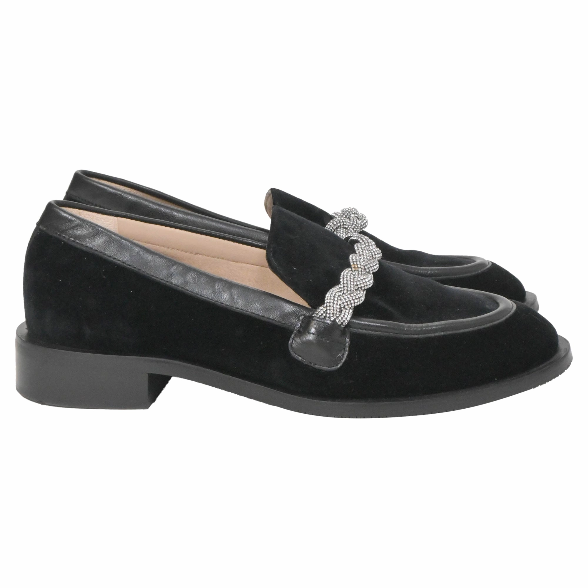 Stuart Weitzman Crystal-Embellished Chain-Link Loafers in Black Suede Walmart Penny Loafers