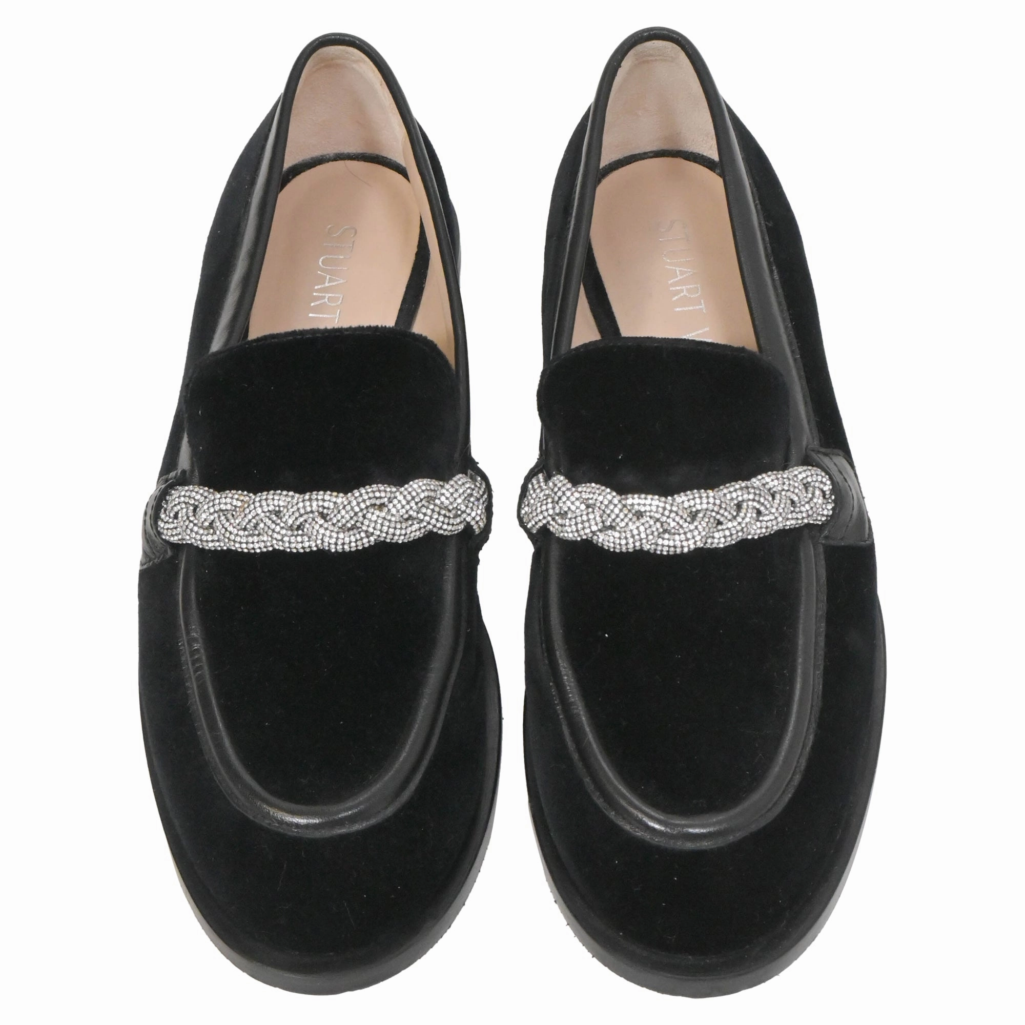 Adrian Year Of The Dragon Hair-on Tassel Loafers Stuart Weitzman Crystal-Embellished Chain-Link Loafers in Black Suede