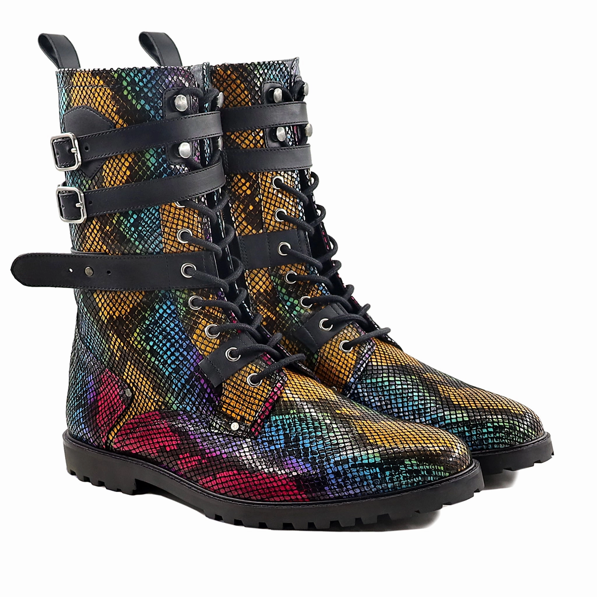 Dixie - Men's Rainbow Printed Leather Boot Over The Knee Boots Flat Boots