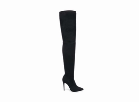 DOMINIQUE BLACK Knee High Leather Boots Wide Calf