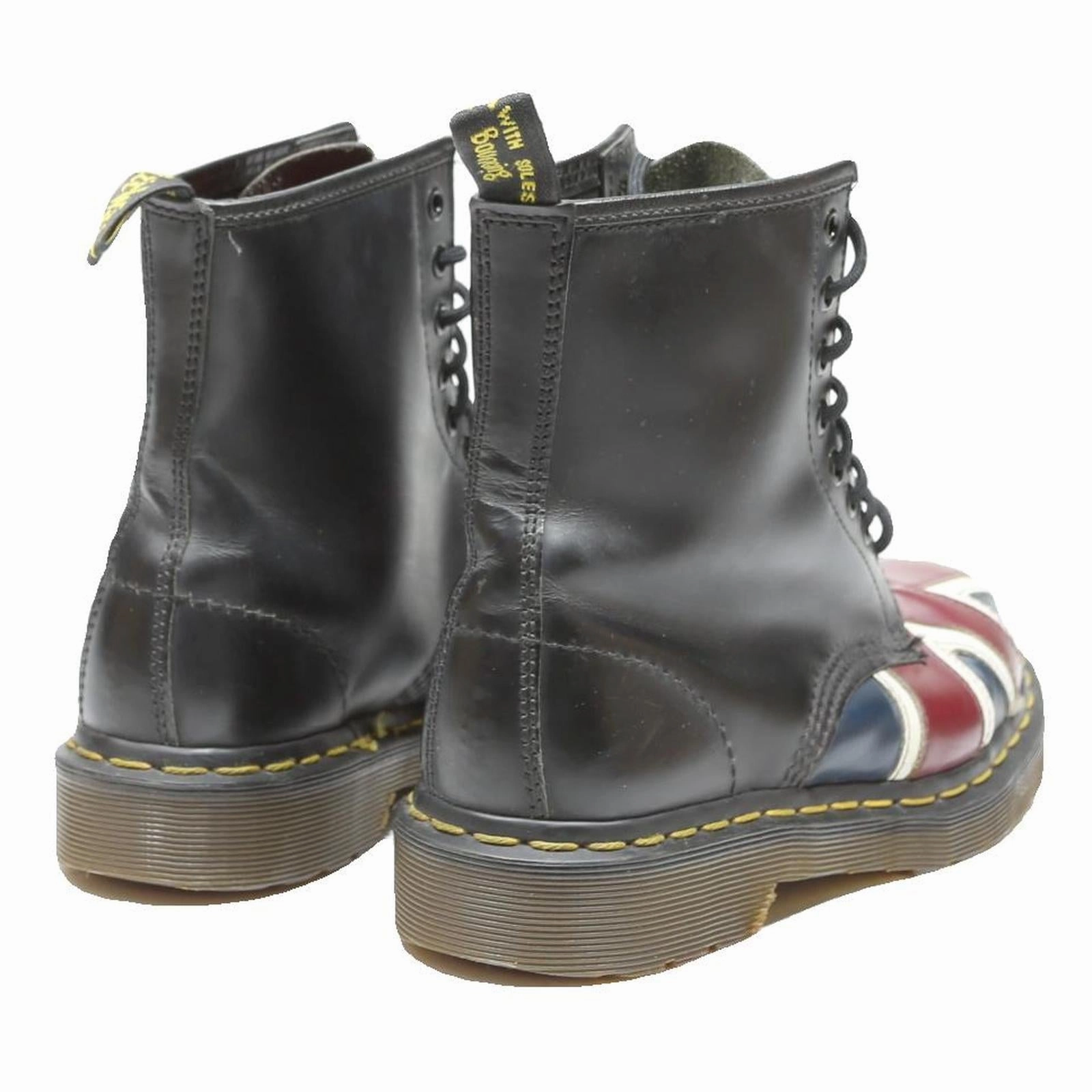 Naughty Monkey Boots DR MARTENS 1460 Womens Leather Biker Boots Black Union Jack UK 5 Iconic Stitched