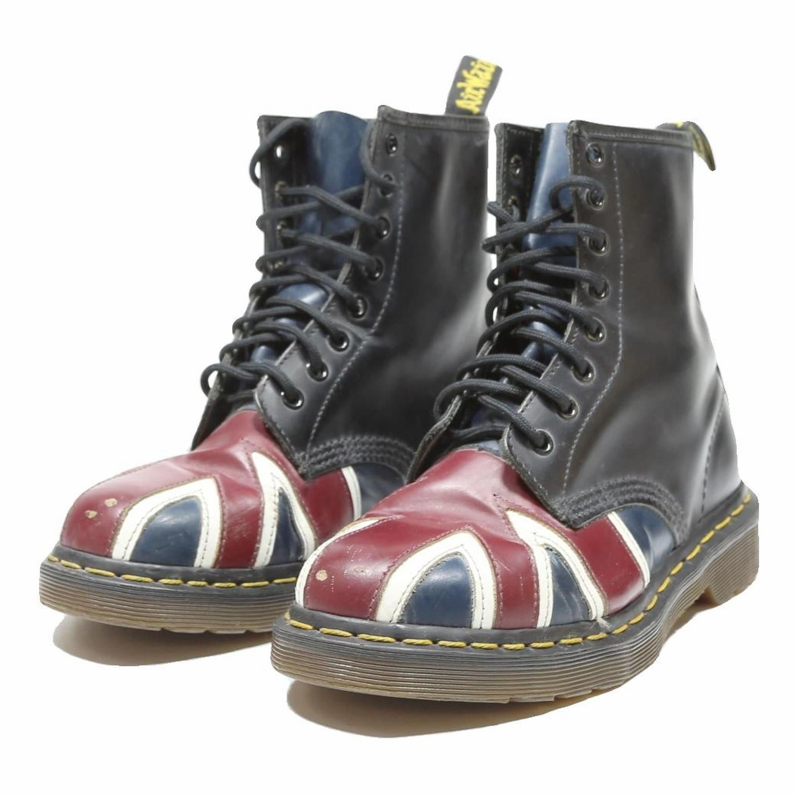 Black Low Heel Boots DR MARTENS 1460 Womens Leather Biker Boots Black Union Jack UK 5 Iconic Stitched
