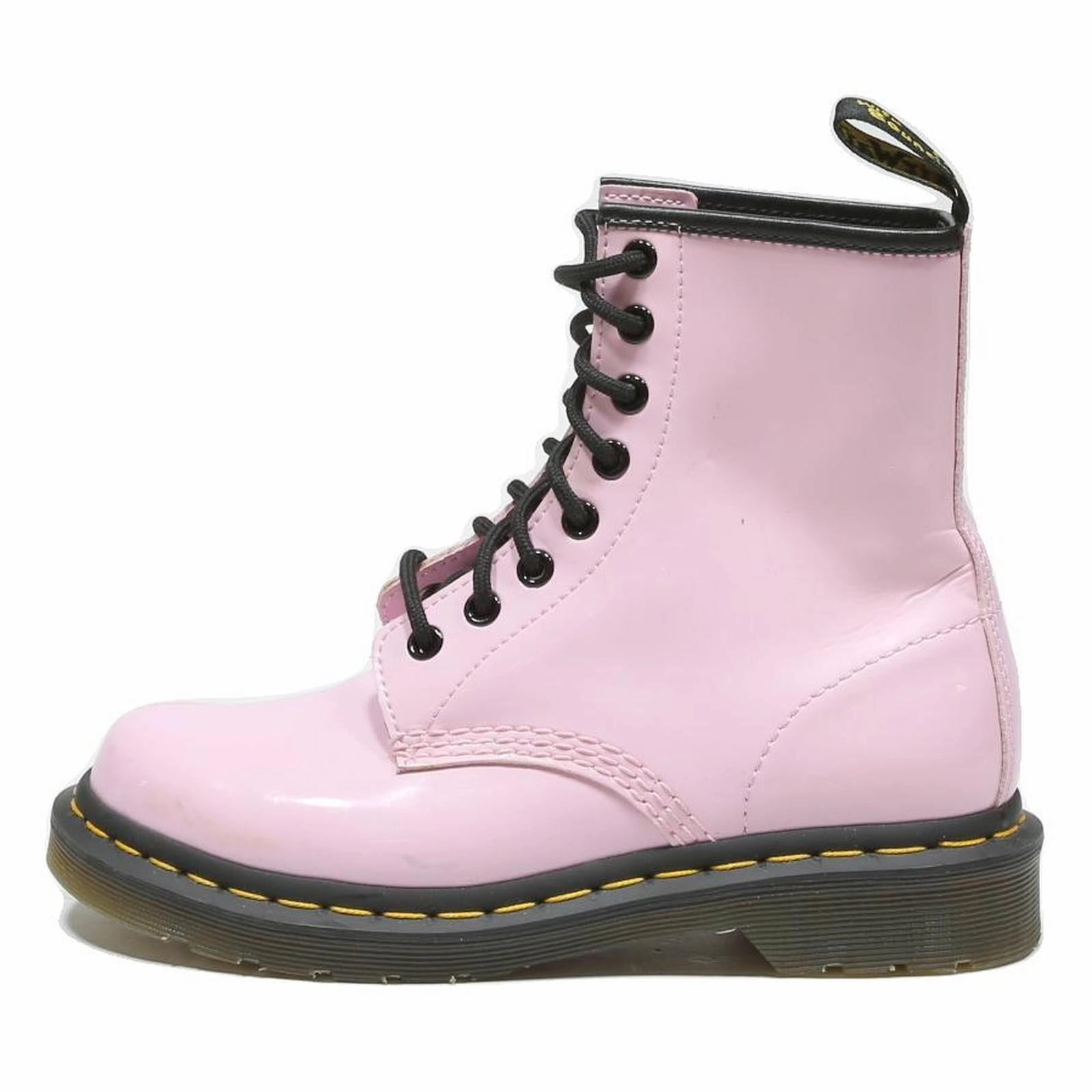 Combat Boots Metal DR MARTENS Womens Lace-Up Combat Boots Pink Leather UK 4 Glossy Finish